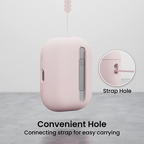 ORNARTO for AirPods Pro 2 Case, Hybrid Silicone, Pink | Hybrid Silicone Rubber, Front LED Visible, Wireless Charging, Skin-Friendly Soft Touch, Anti-Scratch, Detachable Lanyard - color: Pink
