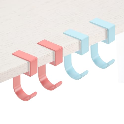 PATIKIL 4Pcs Purse Hook for Table, 5-Shaped Purse Hanger for Desk Portable Nail Free Heavy Duty Under Desk Handbag Holder Backpack Headphone Small Hook, Pink/Blue - color: Pink/Blue