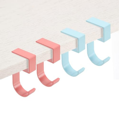 PATIKIL 4Pcs Purse Hook for Table, 5-Shaped Purse Hanger for Desk Portable Nail Free Heavy Duty Under Desk Handbag Holder Backpack Headphone Small Hook, Pink/Blue - color: Pink/Blue