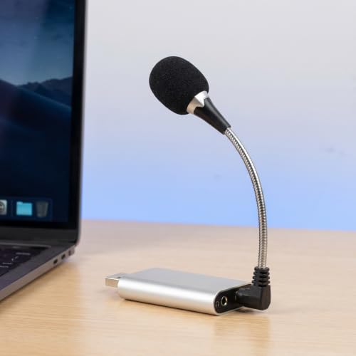 2pcs Mini Laptop Microphone 3.5mm with 360° Bendable Metal Gooseneck, Compact Noise Cancellation Mic for Online Meetings and Voice Recording on PC and Desktop Computer