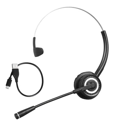 Jectse Bluetooth Headset with Microphone, Single Ear Trucker Bluetooth Headset Noise Reduction On Ear Headphones for Trucker Home Office