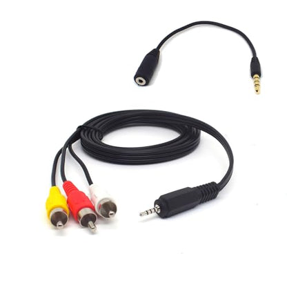 2.5mm 4-Pole to 3 RCA AUX AV Cable 5FT w/ 3.5mm Adapter for Phone TV | 2.5mm Male to 3 RCA Male Audio Video Cord, Includes 3.5mm Male to 2.5mm Female Conversion for Smartphone MP3 Tablet Speaker - style: With Conversion Line