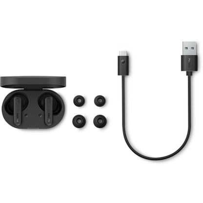 PHILIPS TAT1108 Wireless Earbuds,True Wireless Headphones,Powerful Bass with 6 mm Driver,Clear Call with AI Mic,15-Hour Battery Life,Bluetooth v5.3,IPX4 Rating,Ergonomic Design for Comfort,Black - size: With tips, style: T1108|Slim design