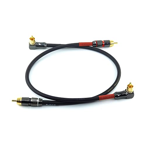 WJSTN-055 90 Degree Right Angle RCA Subwoofer Cable Audio Cable RCA Male to Male Audio Video Cord for Subwoofer, HDTV, Amplifiers,Home Theater,Hi-Fi Systems,Subwoofe 2 Pack (6in) - size: 6in