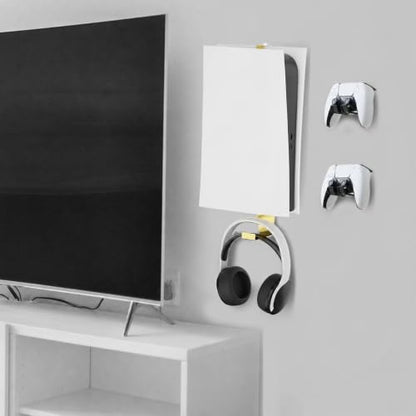 Wall Mount for PlayStation 5 Console | Heavy-Duty Steel, 2 Controller Holder, Headset Holder, Protection & Cooling - color: Sparkle Gold