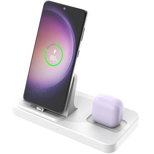 2 in 1 Charging Station for Multiple Devices, Charger Dock for iPhone 17/16/15 Series with Type-C Interface and Samsung Galaxy S25 Ultra/S25/S24/Note20/A55/A35/Z Fold/Z Flip and Earbuds - color: WHITE