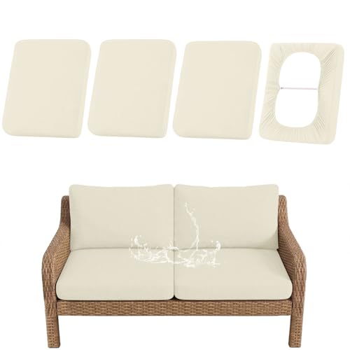 Waterproof Outdoor Cushion Covers, Stretch Patio Slipcovers | UV Resistant Coating, Stretch Fabric, Waterproof Protection, Replacement Covers, Fits Patio Furniture Cushions (4 Pieces) - color: Beige, size: 4PCS