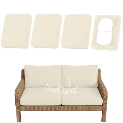 Waterproof Outdoor Cushion Covers, Stretch Patio Slipcovers | UV Resistant Coating, Stretch Fabric, Waterproof Protection, Replacement Covers, Fits Patio Furniture Cushions (4 Pieces) - color: Beige, size: 4PCS