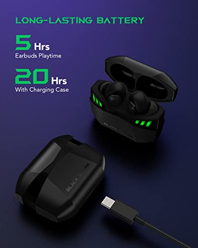 Black Shark Wireless Earbuds with 35ms Ultra-Low Latency, Gaming Bluetooth Earbuds with Premium Sound, Bluetooth 5.2, 10mm Drivers, 4 Hyperclear Mics, IPX5 Waterproof, 20H Play Time, Comfort Fit