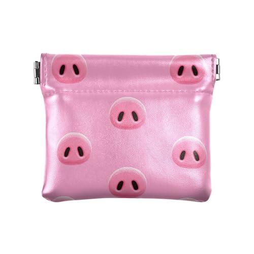 Leather Waterproof Portable No Zipper Purse, Coin Pocket Pouch Change Holder, Small Storage Bag for Men Women Headset Credit Card ID Key Lipstick, (Cute Pig Snouts)