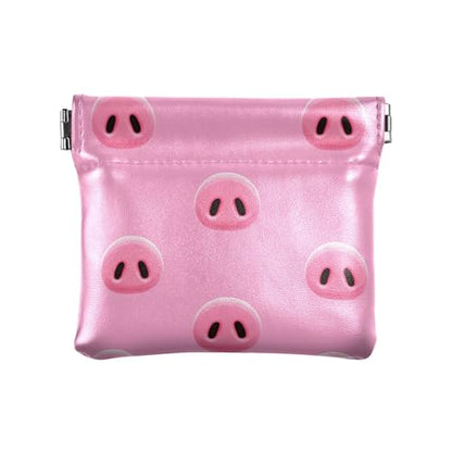 Leather Waterproof Portable No Zipper Purse, Coin Pocket Pouch Change Holder, Small Storage Bag for Men Women Headset Credit Card ID Key Lipstick, (Cute Pig Snouts)