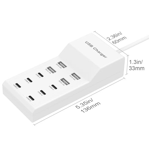 USB Charging Station for Multiple Devices USB Wall Charger Power Hub Strip Smart Plug Charging Dock Desktop Charge Block 6 USB C 4 USB A Ports Compatible with iPhone 15/iPad/iPod/Galaxy S Smart Phones