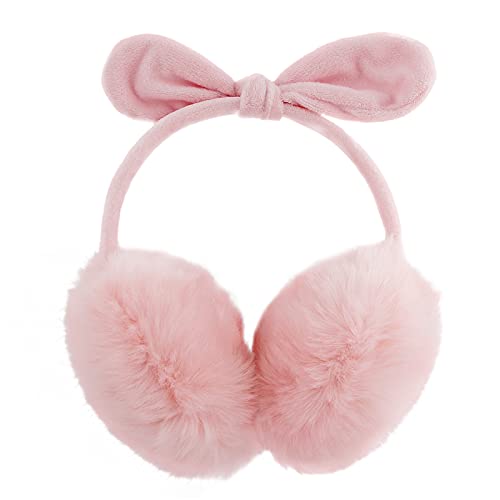 POXIMI Women Winter Earmuffs Girl Ski Adjustable Ear Covers for Kid Cute Bow Ear Warmer Outdoor Earmuff Fleece Lining - color: B-pink