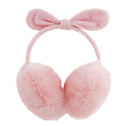 POXIMI Women Winter Earmuffs Girl Ski Adjustable Ear Covers for Kid Cute Bow Ear Warmer Outdoor Earmuff Fleece Lining - color: B-pink
