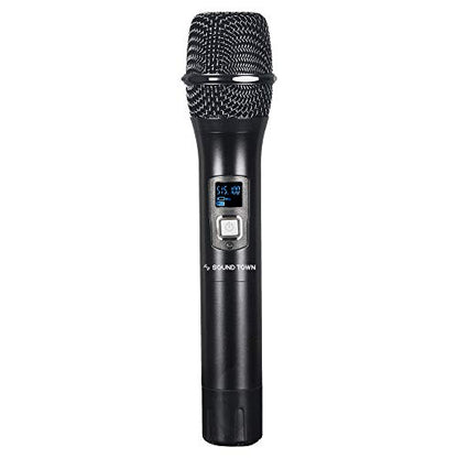 Sound Town Metal 200 Channels UHF Wireless Microphone System with 2 Handheld Microphones and Auto Scan, for Church, School, Outdoor Wedding, Meeting, Party and Karaoke (SWM26-U2HH) - color: Gloss Black