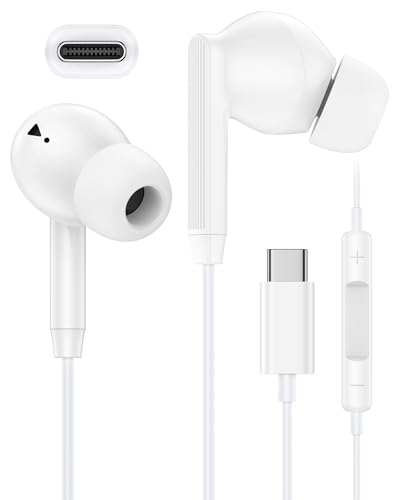 iPhone 17e 17 16 USB C Wired Headphones with Mic, Noise Cancelling Earbuds | USBC for iPhone 16e Pro Max 15 Plus, Samsung Galaxy Bud Ultra Apple Wired Ear Buds in-Ear Type C Plug Earphones Mic