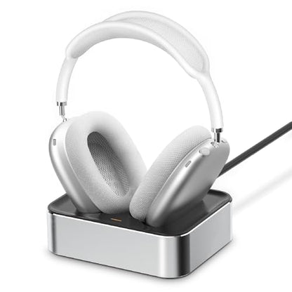 Headphone Charging Station for AirPods Max 1 & 2 - Magnetic Charger Dock with Lightning & USB-C Connectors, LED Indicator, Easy Drop-in Charging (Platinum) - color: Platinum
