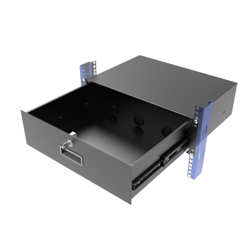 3U Server Cabinet Case 19" Rack Mount Lockable Drawer with Key | Metal Rack Sliding Drawer with Cable Management Holes for 19-inch Server Rack and Network Cabinet,12.6" Depth (3U) - size: 3U