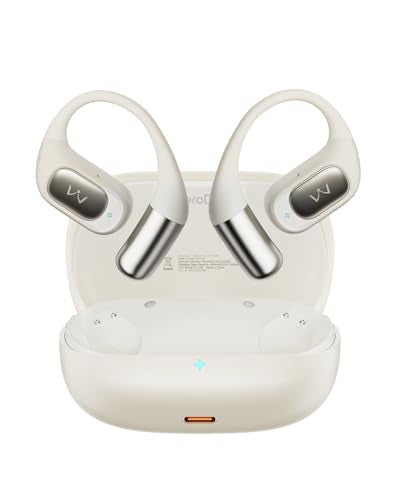 iWALK Open-Ear Headphones, True Wireless Headphones Bluetooth 5.4 Light Earbuds, Ultra Comfort Earhooks, 35H Playtimes, Clear Calls, Air Conduction Stereo Sound with 15mm Drivers for Workouts (Beige) - color: Beige