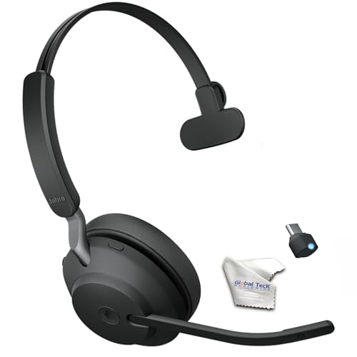 Jabra Evolve2 65 Wireless Headset USB-C Mono MS, Bluetooth Dongle, Compatible with Zoom, Webex, Skype, Smartphones, Tablets, PC/MAC, 26599-899-899 (Black), Global Teck Gold Support Plan Included - color: USB-C (Black), style: Evolve2 65 MONO