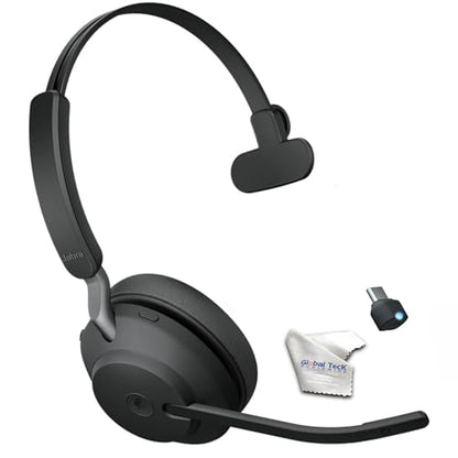 Jabra Evolve2 65 Wireless Headset USB-C Mono MS, Bluetooth Dongle, Compatible with Zoom, Webex, Skype, Smartphones, Tablets, PC/MAC, 26599-899-899 (Black), Global Teck Gold Support Plan Included - color: USB-C (Black), style: Evolve2 65 MONO