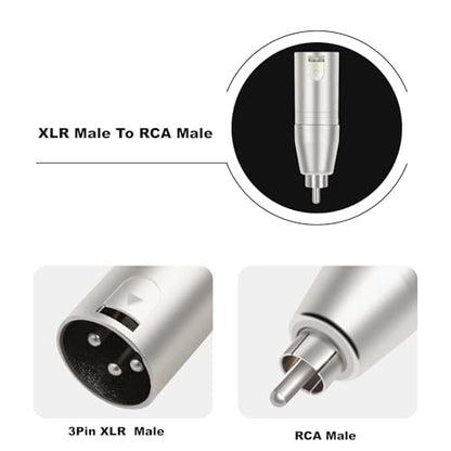 2Pack RCA Male to 3Pin XLR Male Audio Adapter,Zinc Alloy Shell Balance XLR to Unbalanced RCA Amplifier, Audio Player Connector, - color: RCA M To XLR M