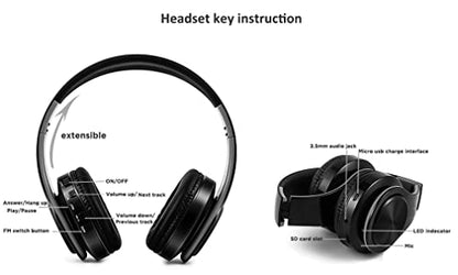 Wireless On-Ear Bluetooth 5.0 Headphones, Foldable Sport HiFi Stereo Sound Headset with Microphone Noise Canceling, Hi-Res Audio, 10 Hours Playtime,Black - color: Black