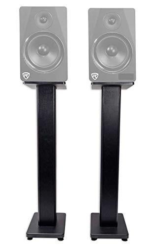 Rockville Pair RHT28 28 Inch Bookshelf Speaker Stands, 60 lbs Capacity, Surround Sound Home Theater, Premium Wood, Dual Top Plates, Sand-Fillable, for Audiophiles and Studio Monitors | 60 lb Capacity, Dual Top Platforms, MDF, Brass & Rubber Spikes, EVA Is
