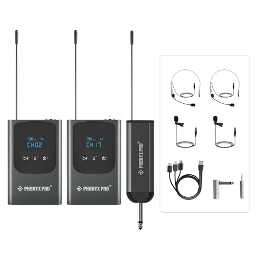 Phenyx Pro Dual Digital Headset/Lapel Wireless Microphone System PDP-2-2B | 2 Bodypack Transmitters, Mini Receiver, 2 x 15 Frequencies, Hands-Free Vocals, Karaoke