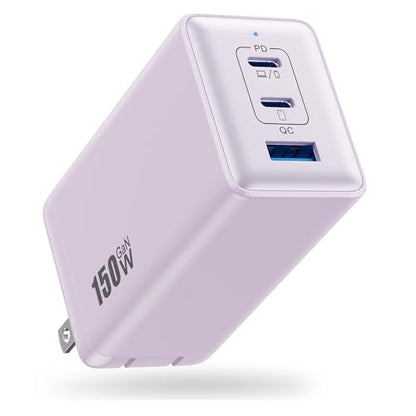 150W USB C Charger Block,GaN III Compact Foldable Wall Charger 3 Port Fast Charging Station,PD QC PPS Portable USB C Hub 100W Laptop Adapter for MacBook Pro/Air,iPad,iPhone 16/Pro,Galaxy S24,Dell etc - color: Purple