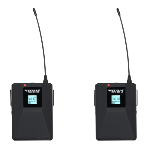 Rockville RWM-200 L2 Dual UHF Beltpack Wireless Microphone System, Lavalier & Headset Mics, 200 Channels, 3 Band EQ, Echo | 200 Channels, XLR/1/4" Outputs, 500' Range, Metal Receiver, Belt Pack EQ, One-Key Pairing, FCC Compliant - style: Lavalier