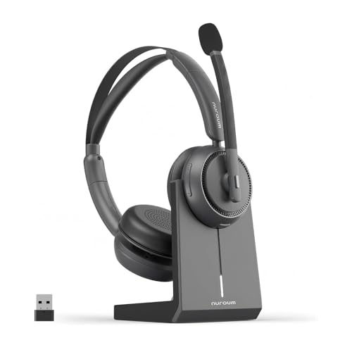 NUROUM HP31D Wireless Headset with Noise Cancelling Mic and Dongle | Charging Stand, Multi-Point, All-Day Comfort, Long Battery Life, One Button Mute, Versatile Connectivity