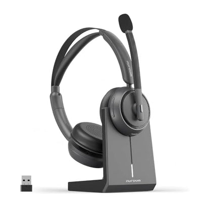 NUROUM HP31D Wireless Headset with Noise Cancelling Mic and Dongle | Charging Stand, Multi-Point, All-Day Comfort, Long Battery Life, One Button Mute, Versatile Connectivity