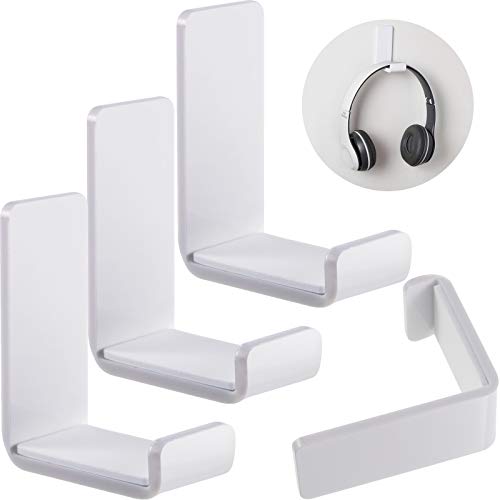 Weewooday 4 Pieces Headphone Hanger Headset Stand Holder, White | Adhesive Wall Mount Headphone Hook under Desk Acrylic Gaming Earphones Hanger for Earphone Controller - color: White