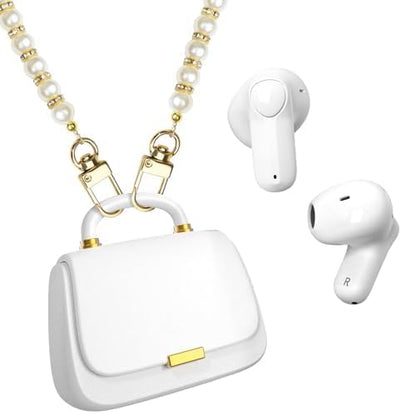 ANCwear Wireless Earbuds with Mini Handbag Case, 22H Playtime, Pearl White | Bluetooth 5.3, 13mm drivers, touch controls and DIY stickers for music, calls, travel, everyday wear and gifting - color: Bright White