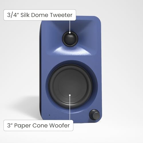 Kanto ORAMU 100W Powered Reference Desktop Computer Speakers with Bluetooth 5.0 and USB-C Input | Bi-Amplified | 100 Hz Automatic Crossover | Reference Quality Sound | Pair | Indigo - color: Indigo, size: 3" Woofer - 100 Watts