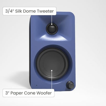 Kanto ORAMU 100W Powered Reference Desktop Computer Speakers with Bluetooth 5.0 and USB-C Input | Bi-Amplified | 100 Hz Automatic Crossover | Reference Quality Sound | Pair | Indigo - color: Indigo, size: 3" Woofer - 100 Watts