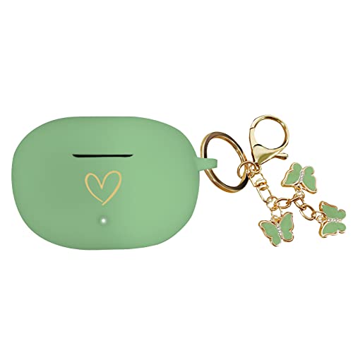 Compatible with Beats Studio Buds 2021, Soft Silicone Case with Gold Heart Pattern for Beats Studio Buds Case with Cute Butterfly Keychain for Girls Women (Matcha Green) - color: Matcha Green