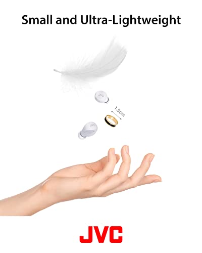 JVC Compact and Lightweight Gumy Mini True Wireless Earbuds Headphones, Long Battery Life (up to 23 Hours), Sound with Neodymium Magnet Driver, Water Resistance (IPX4) - HAA6TW (White) - color: White, size: Compact