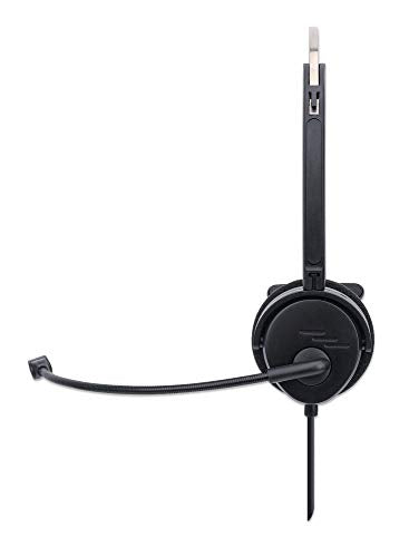 MANHATTAN USB Headset with Mic & 5 ft Cable - Cushion Mono/Single-Sided, On-Ear, in-line Volume Control, Adjustable Headband - for Desktop, Laptop, Computer, 179867 | Wired USB-A earpiece with flexible mic boom, plug-and-play setup, padded fit for calls,