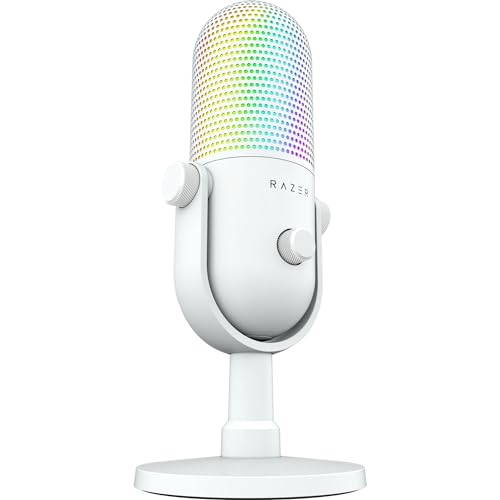 Razer Seiren V3 Chroma 32‐Bit DSP, USB-C Microphone for PC & Mac, White | AI Audio Processing, Noise Isolation, Tap-to-Mute, Supercardioid Condenser Mic, Chroma RGB, Discord, OBS Studio, Streamlabs