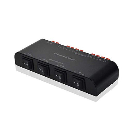 4-Channel Speaker Switcher Selector Box with Terminal Claps 200W RMS Max 100W Switchable, Black