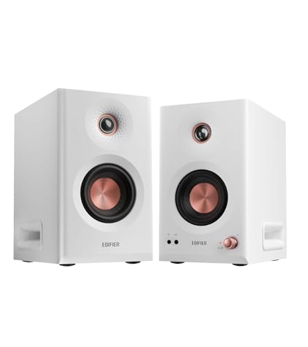 Edifier MR5 2.0 Studio Monitor Bookshelf Speakers, 110W RMS, White | Hi-Res Audio, Bluetooth 6.0, 3-Way Active Design, Room Compensation, XLR/TRS/RCA Inputs, Home Studio & Music - color: White