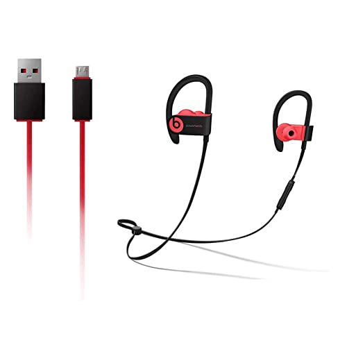 Original Replacement AUX Audio Cable Cord for Beats by Dre Headphones Solo/Studio/Pro/Detox/Wireless with MIC Red+Replacement Charger Cable for Beats by Dr Dre and Pill