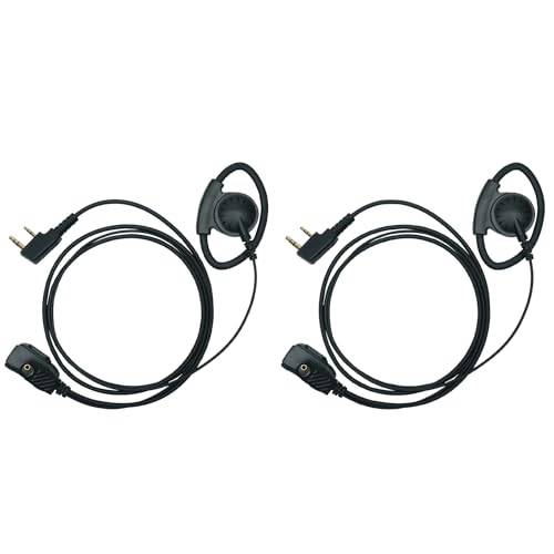 Walkie Talkie Earpiece with mic Ptt Headset Compatible with Walkie Talkie Brands Baofeng,Kenwood,Puxing,Wouxun 2 Way Radio 2 pin D Shape Accessories,2 Pack