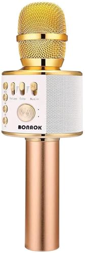 BONAOK Wireless Bluetooth Karaoke Microphone,3-in-1 Portable Handheld Karaoke Mic Speaker Machine Home Party Birthday for All Smartphones (Q37 Gold) - color: Gold