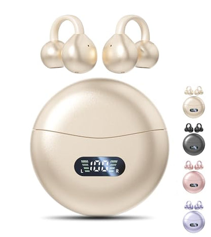 Clip on Earbuds,Open Ear Earbuds Wireless Bluetooth 5.4, Lightweight Open Ear Headphones with Mic 60H Battery,Waterproof, for Sports, Running, Small Ears & Glasses Wearers,Workouts - color: Beige