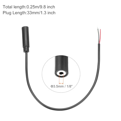 MECCANIXITY 3pcs 3.5mm Female Jack to Bare Wire Open End Replacement TRS 2 Pole Stereo 1/8" Mono Audio Cable Plug Jack for Earphone Headphone Cable Repair, 0.25m - size: 0.30m