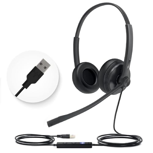 Yealink UH34 Wired Headset,USB-A,Noise Canceling Mic,in-Line Control,On-Ear | Teams/Zoom Certified, Stereo Headphones, Plug & Play for PC/Laptop/Phone, Call Center, WFH, Online Meeting, All-Day Comfort