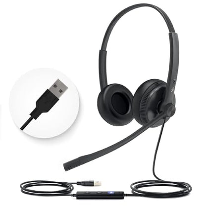 Yealink UH34 Wired Headset,USB-A,Noise Canceling Mic,in-Line Control,On-Ear | Teams/Zoom Certified, Stereo Headphones, Plug & Play for PC/Laptop/Phone, Call Center, WFH, Online Meeting, All-Day Comfort